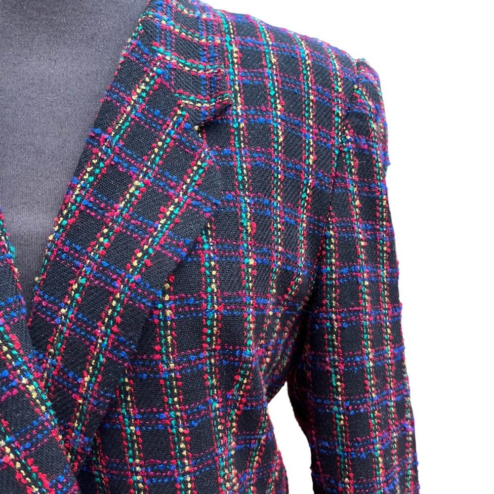 Vtg Plaid Tweed Eclectic Colorful Ladylike Academia Blazer Womens Size M Office